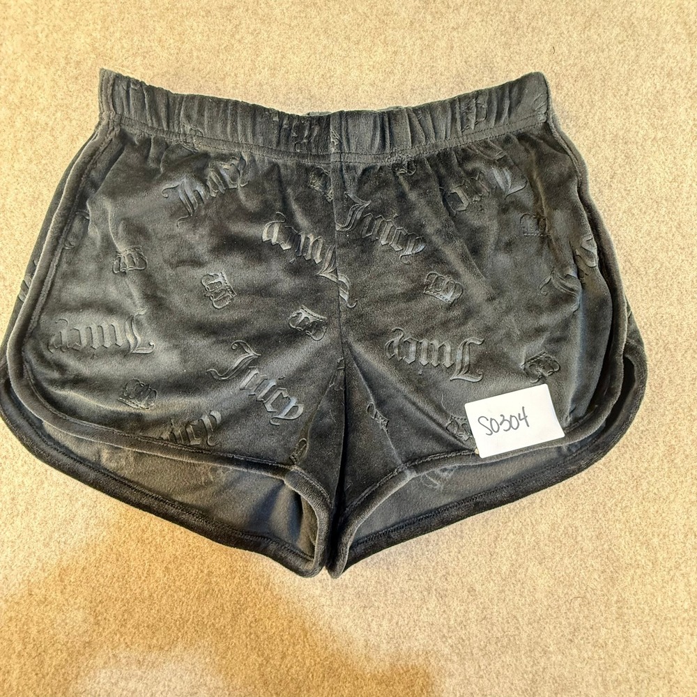 Juicy Couture Black Velour Embossed Logo Sleep Lounge Shorts Womens Small S0304
